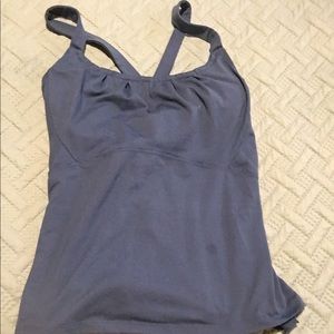 Blue sports bra tank top.